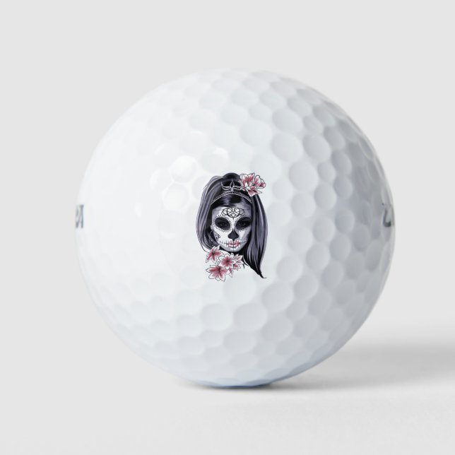 Halloween Girl Day of the Dead Golf Balls (Front)