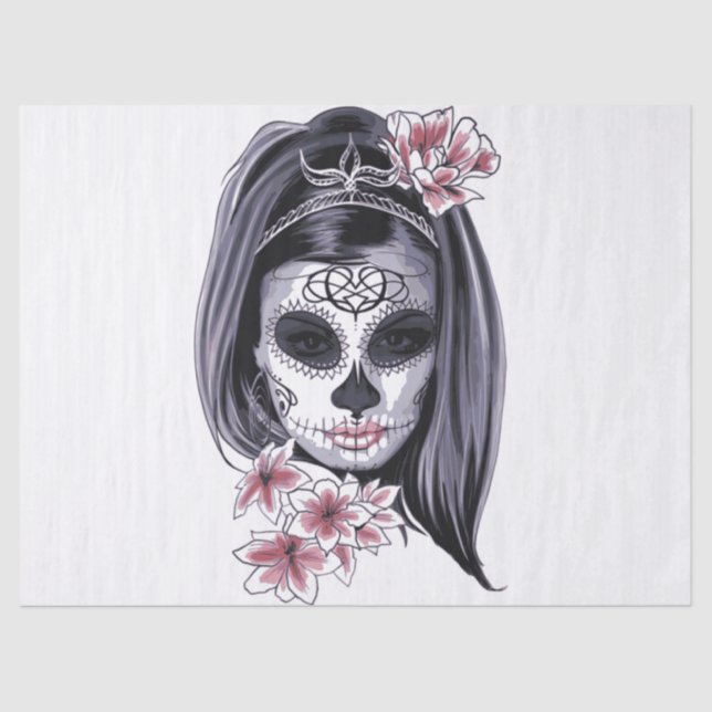 Halloween Girl Face Makeup Flowers Tissue Paper (Front)