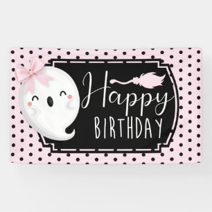 Halloween Girl Happy Birthday Pink Black Banner