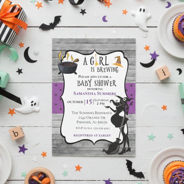 Halloween Girl is Brewing Witch Baby Shower Invitation (Creator Uploaded)