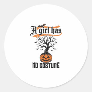 Halloween Girl No Costume Vintage Pumpkin_1 Classic Round Sticker