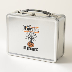 Halloween Girl No Costume Vintage Pumpkin_1 Metal Lunch Box
