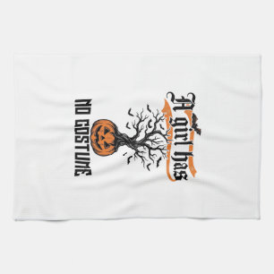 Halloween Girl No Costume Vintage Pumpkin_1 Tea Towel