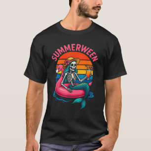 Halloween Girl Summerween Mermaid Skeleton Beach F T-Shirt