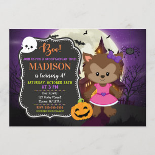 Halloween Girl Werewolf Birthday Invitation