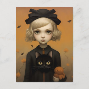 Halloween Girl With Cat Postcard