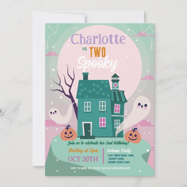Halloween Girls 2nd Two Ghosts House Party Haunted Invitation (Front)