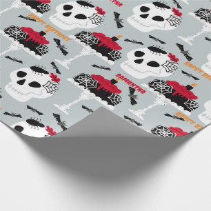 Halloween Girl's Birthday Cake Name Age Wrapping Paper