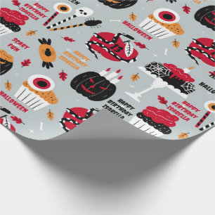 Halloween Girl's Birthday Cake Name Scary Fun Wrapping Paper
