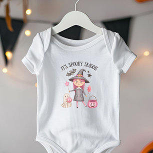Halloween Girls Cute Pink Witch Ghost Pumpkin Bat Baby Bodysuit