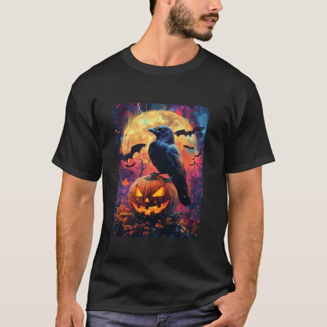 Halloween Girls Design Boys Crow Pumpkin Kids Hall T-Shirt (Front)