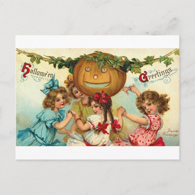 Halloween Girls Holiday Postcard (Front)
