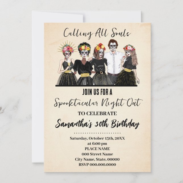 Halloween Girls Night Out Day of the Dead Birthday Invitation (Front)