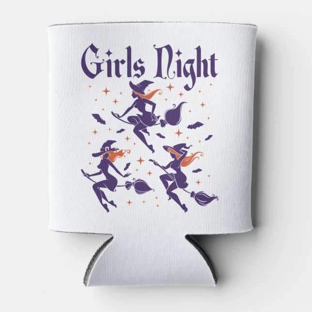 Halloween Girls Night Out Witches on Broomsticks Can Cooler (Front)