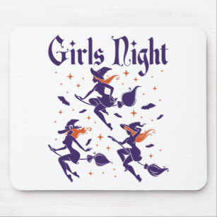 Halloween Girls Night Out Witches on Broomsticks Mouse Mat