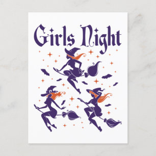 Halloween Girls Night Out Witches on Broomsticks Postcard