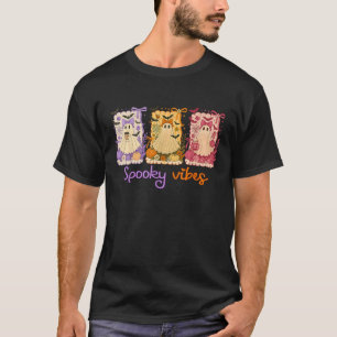 Halloween Girls Spooky Vibes Pastel Ghost Lace Bow T-Shirt