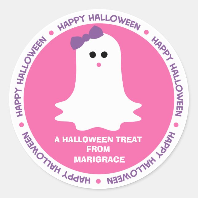 Halloween Girly Ghost Favour Classic Round Sticker (Front)