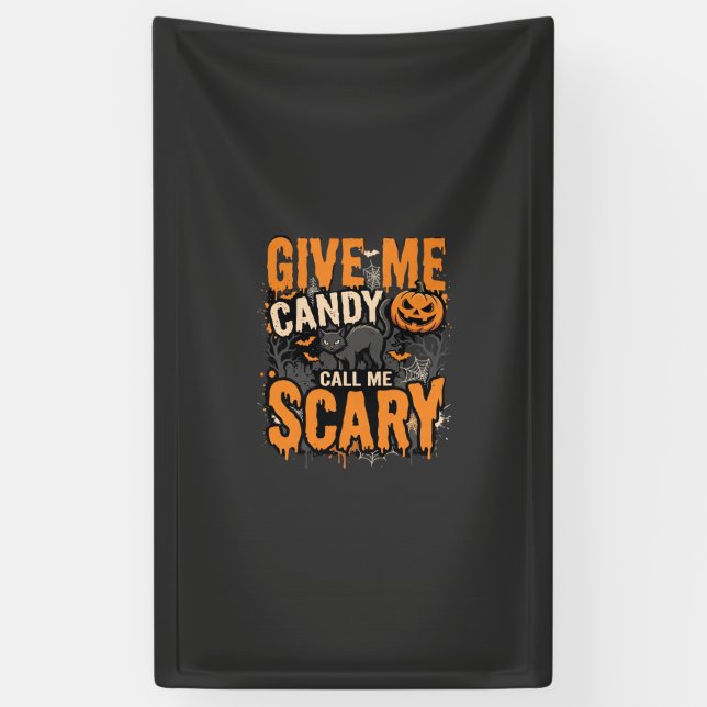 Halloween Give Me Candy Scary Cat Banner (Vertical)