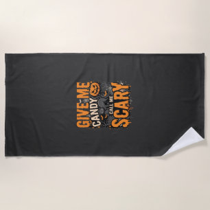 Halloween Give Me Candy Scary Cat Beach Towel