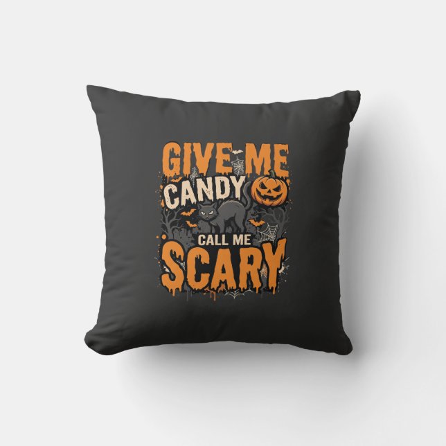 Halloween Give Me Candy Scary Cat Cushion (Front)