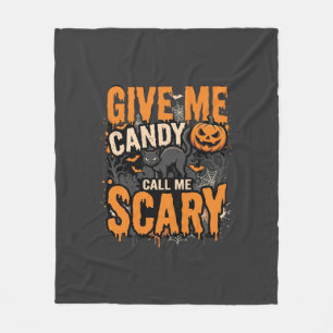 Halloween Give Me Candy Scary Cat Fleece Blanket