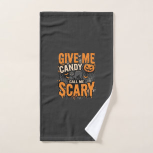 Halloween Give Me Candy Scary Cat Hand Towel