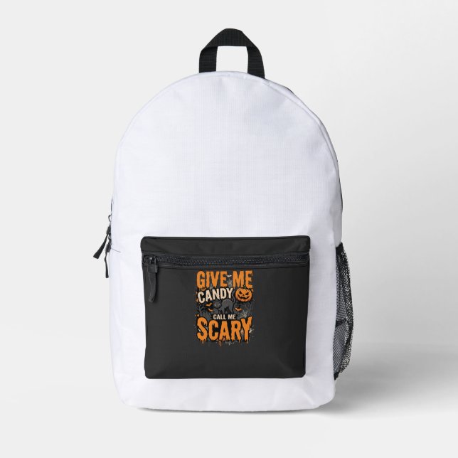 Halloween Give Me Candy Scary Cat Printed Backpack (Front)