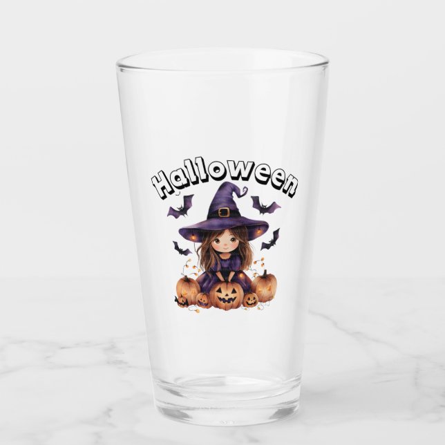 Halloween Glass Cup with Witch Design (Front)