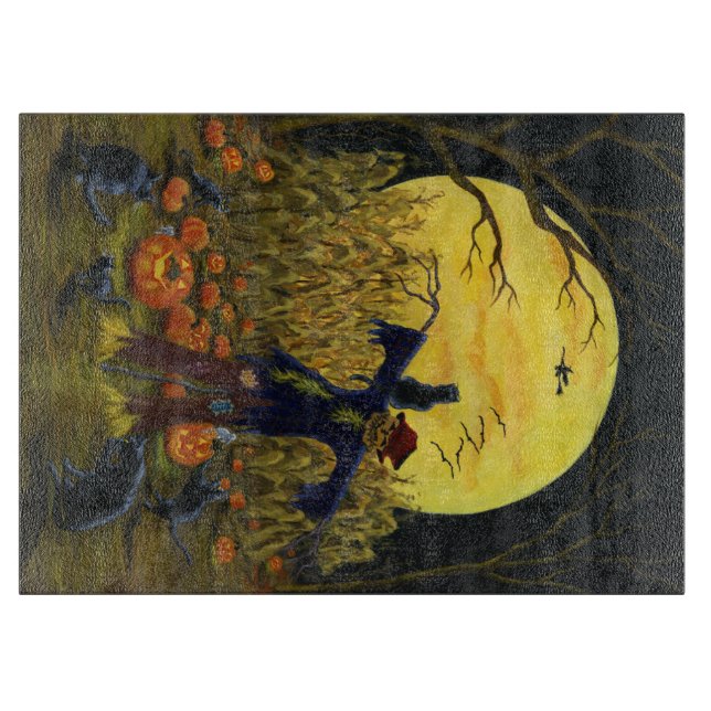 Halloween Glass Cutting Board, Scarecrow Cutting Board (Front)