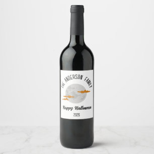 Halloween Glowing Full Moon Personalised Name Wine Label