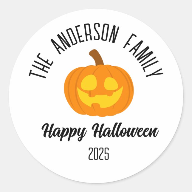 Halloween Glowing Pumpkin Face Personalised Name Classic Round Sticker (Front)
