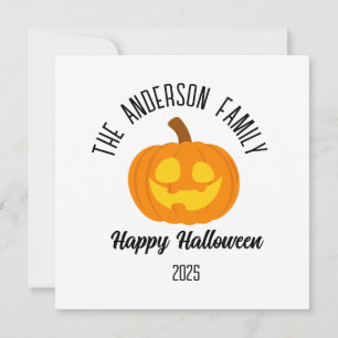 Halloween Glowing Pumpkin Face Personalised Name Holiday Card