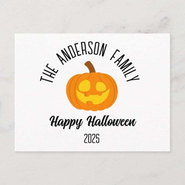 Halloween Glowing Pumpkin Face Personalised Name Holiday Postcard (Front)