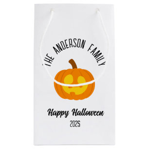 Halloween Glowing Pumpkin Face Personalised Name Small Gift Bag