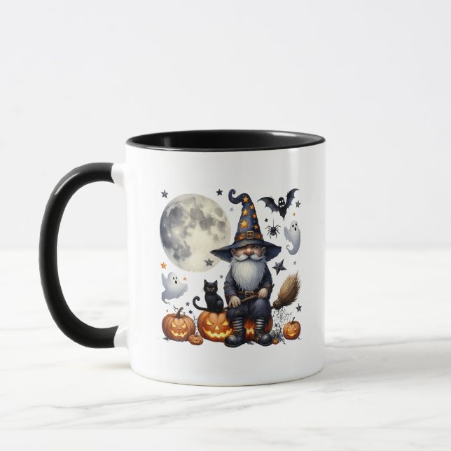 Halloween Gnome & Black Cat Mug (Left)