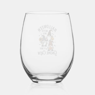 Halloween Gnome Crew Vintage Engraving Shirt_1 Stemless Wine Glass