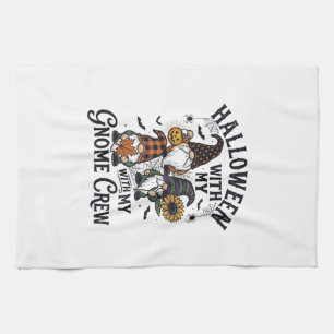 Halloween Gnome Crew Vintage Engraving Shirt_1 Tea Towel