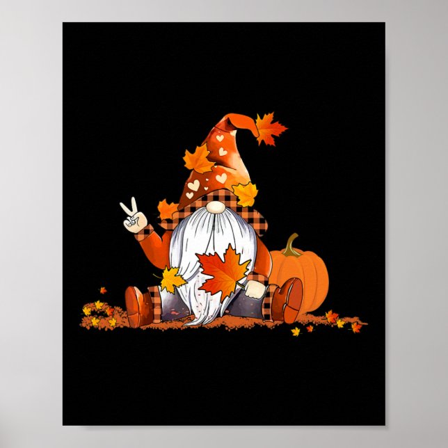 Halloween Gnome Cute Autumn Pumpkin Fall Holiday W Poster (Front)