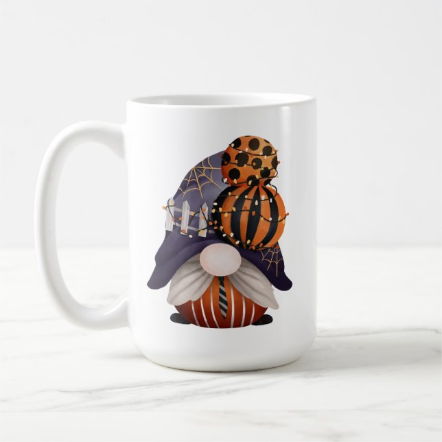 Halloween Gnome Purple & Orange Coffee Mug (Left)