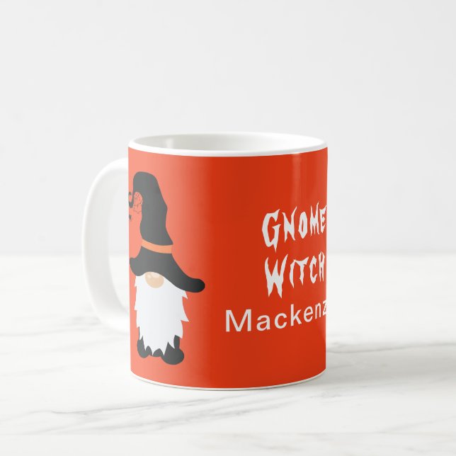 Halloween Gnome Witch White Hair Beard Add Name Coffee Mug (Front Left)
