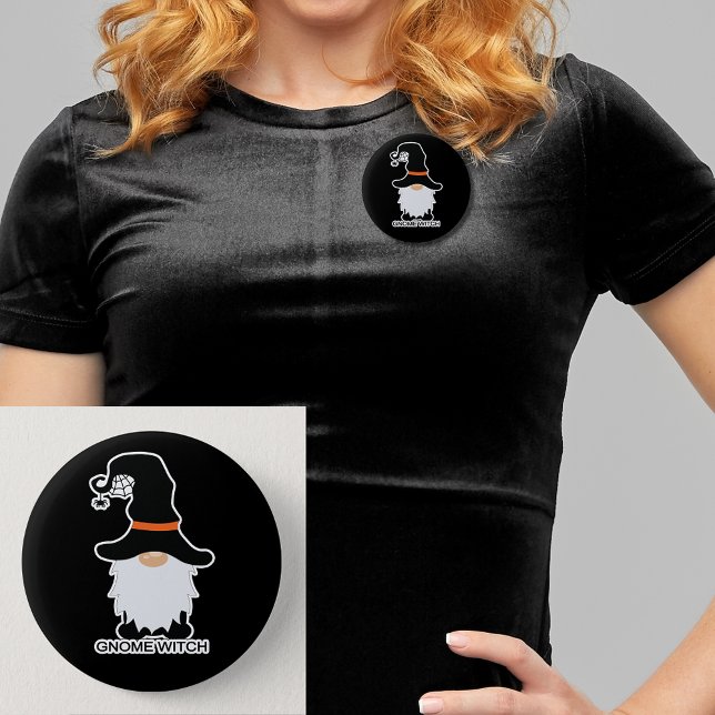 Halloween Gnome Witch White Hair Black Hat 6 Cm Round Badge (Halloween Gnome Witch White Hair Black Hat Button)