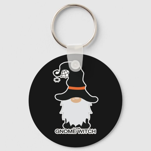 Halloween Gnome Witch White Hair Black Hat Key Ring (Front)