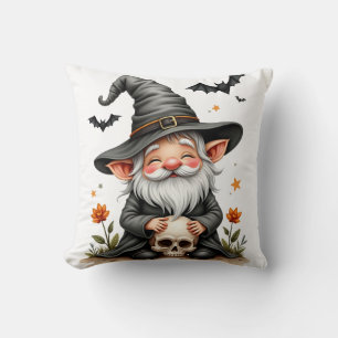 Halloween Gnome with Skull Cushion