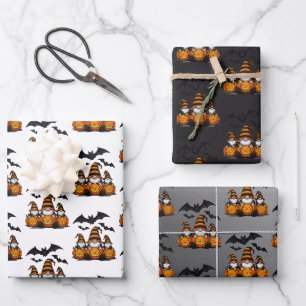 Halloween Gnome Wrapping Paper Flat Sheet Set of 3