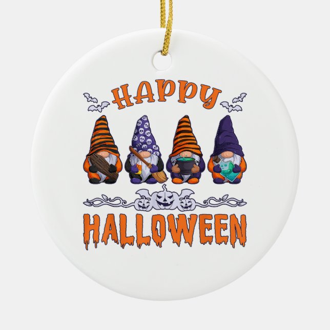 Halloween Gnomes Ceramic Tree Decoration (Front)