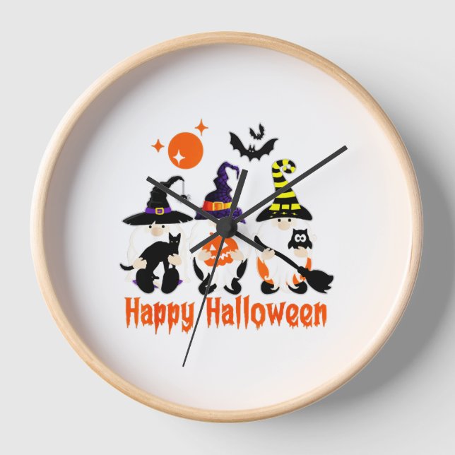 Halloween Gnomes Cute Autumn Pumpkin Fall Clock (Front)