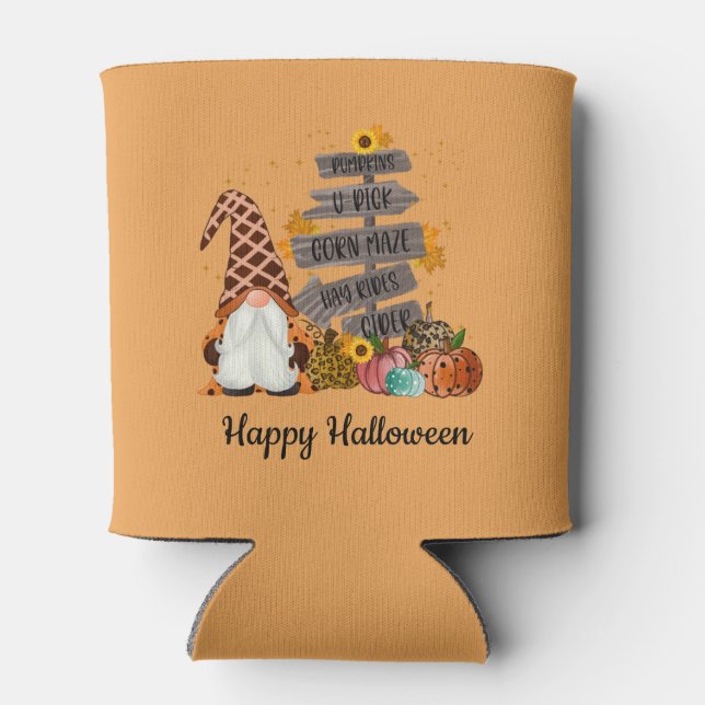 Halloween Gnomes, Fall, Pumpkins, Halloween Party Can Cooler (Back)