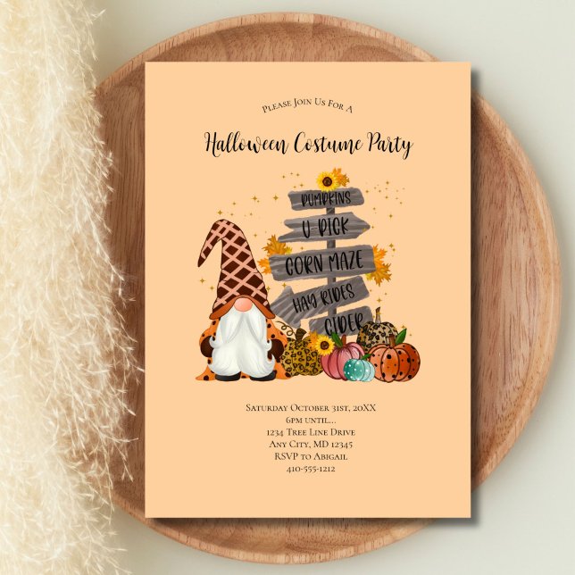 Halloween Gnomes, Fall, Pumpkins, Halloween Party Invitation (Gnome Halloween Party Invitation Fall Autumn Parties. Printed or Digital Download)