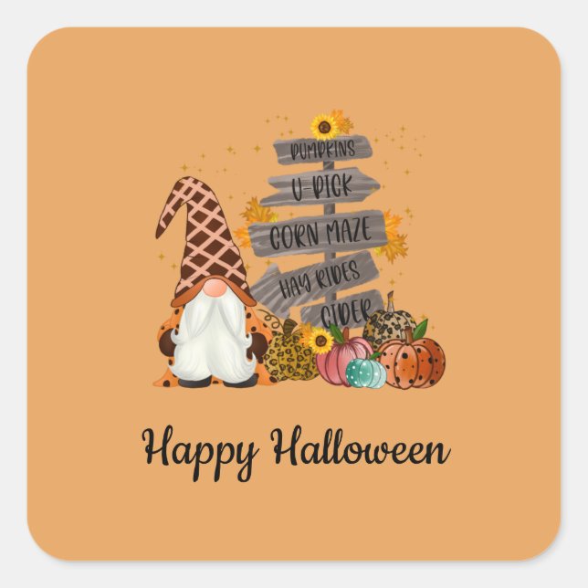 Halloween Gnomes, Fall, Pumpkins, Halloween Party Square Sticker (Front)